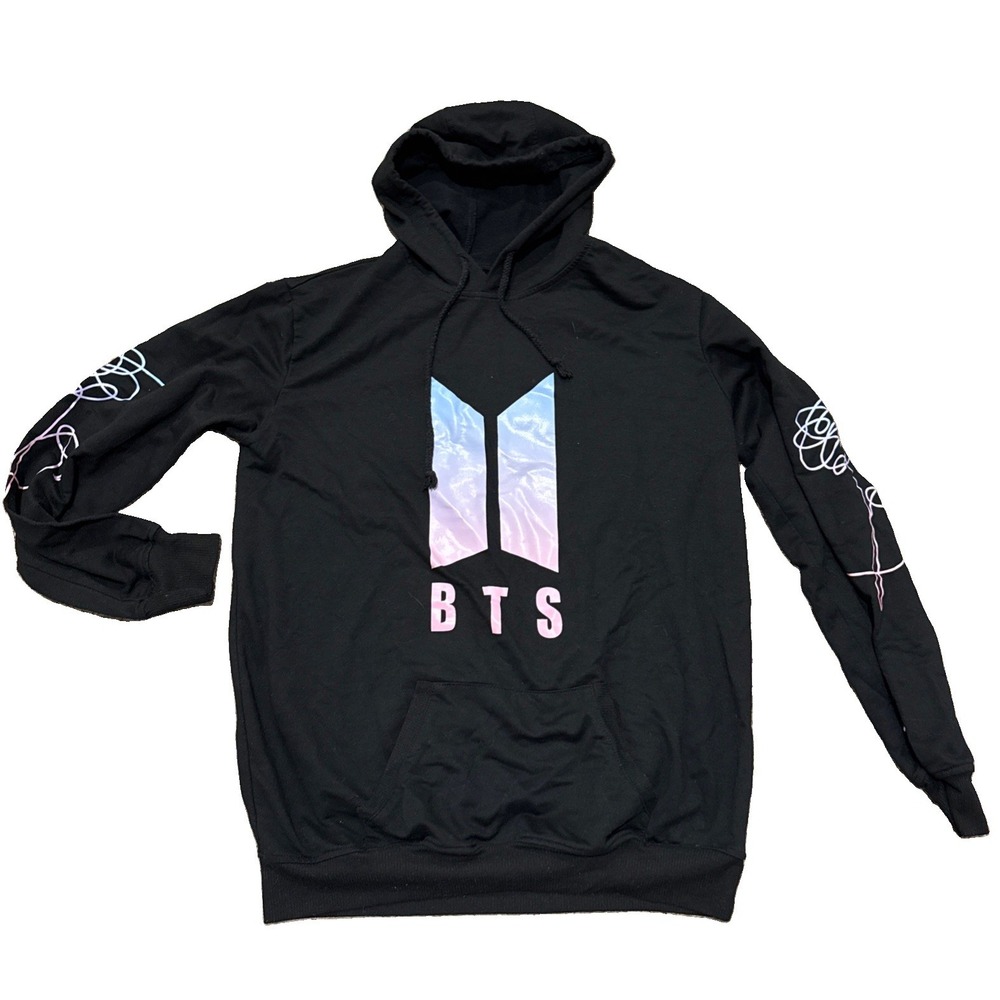 BTS Black Pullover Hoodie Lightweight Pop Music Unisex M